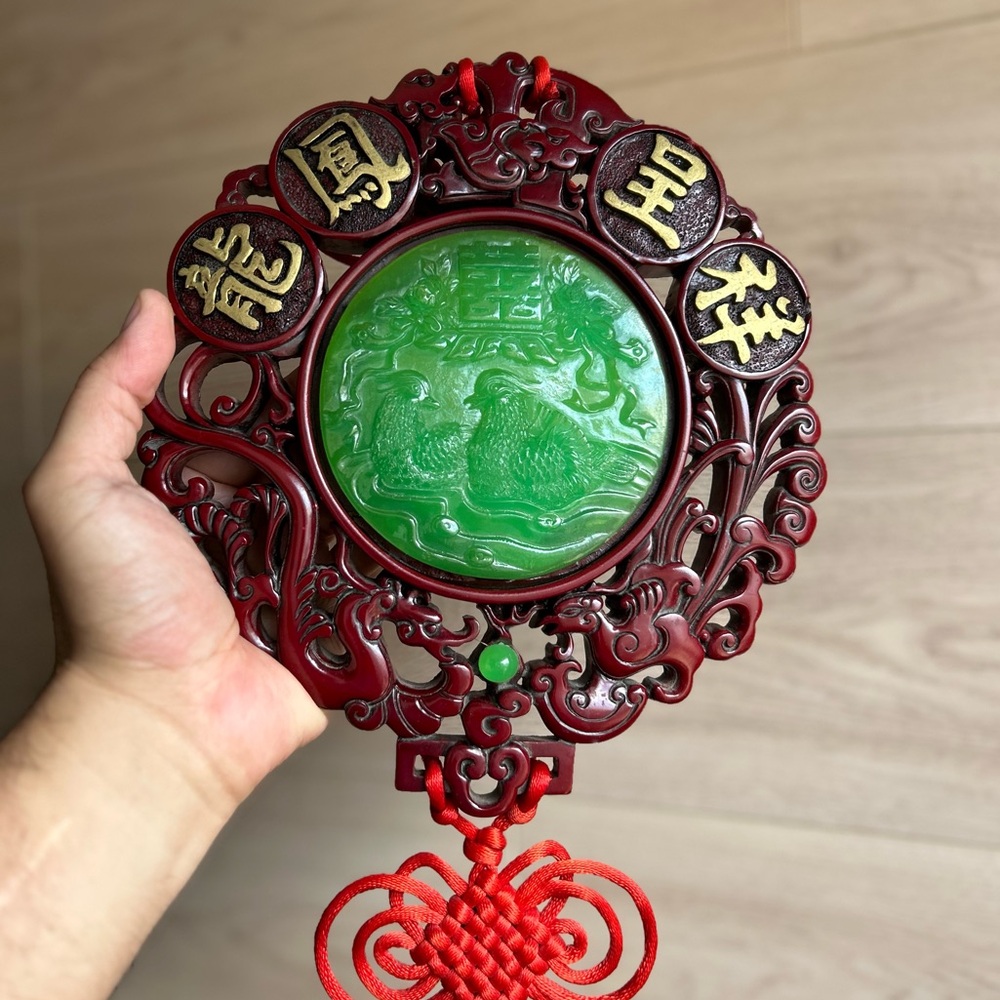 Chinese Red Knot Faux Jade Wall Decor 36”h by 10”w